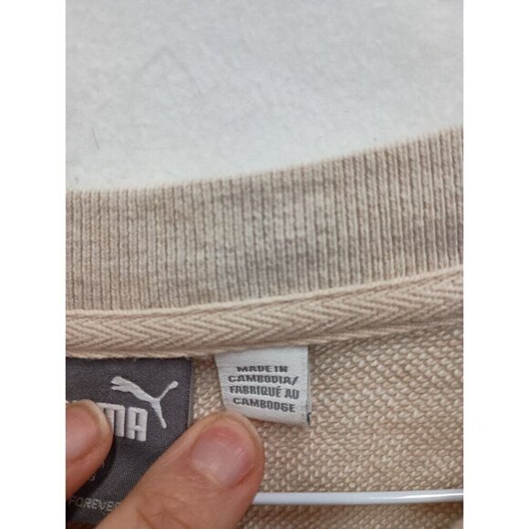 Puma Mens Sweatshirt Size Large Beige Pullover Chest Logo Activewear Loungewear - Picture 6 of 8